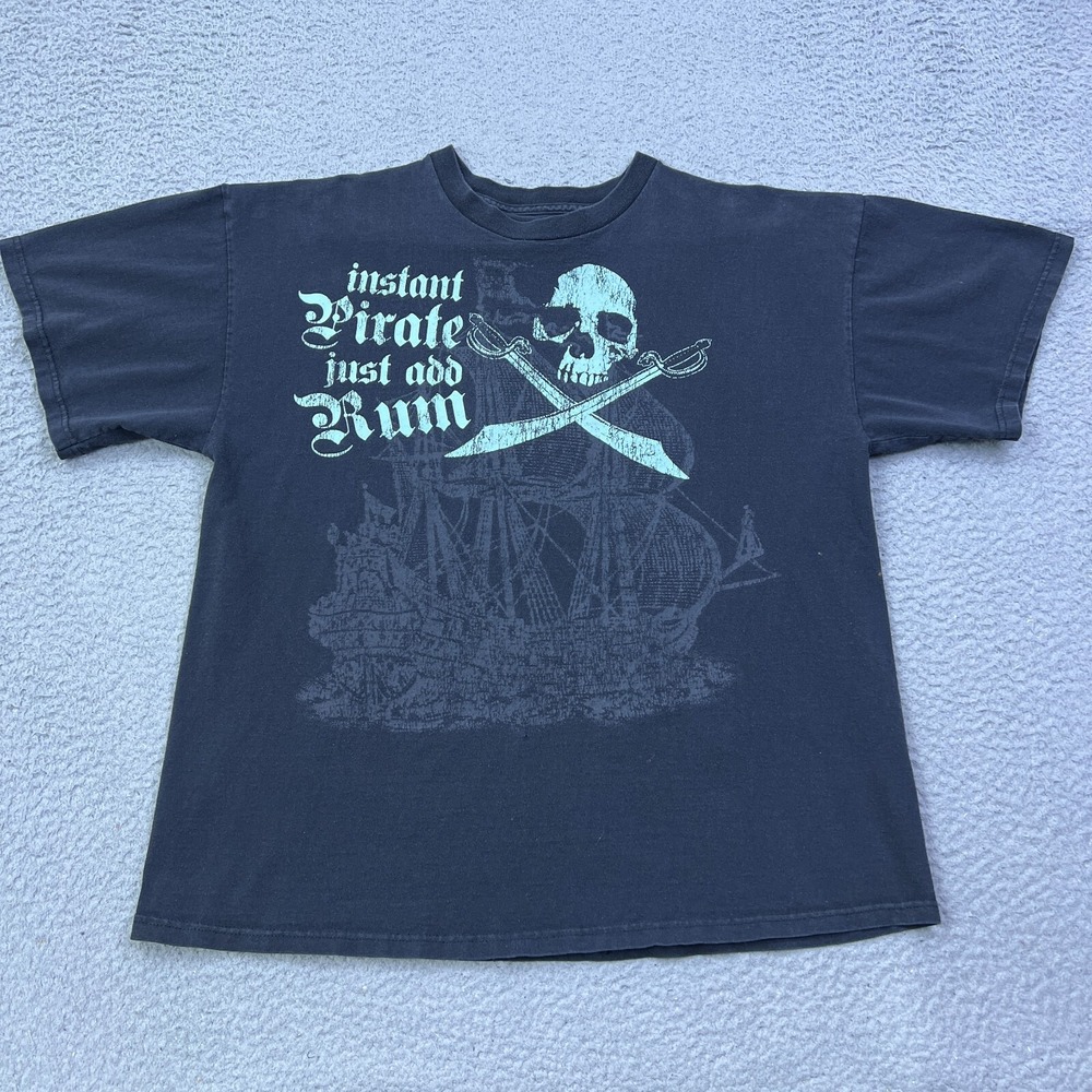 Instant Pirate Just Add‎ Rum Shirt Mens XL Black Skull Ship Grunge Skate Punk*